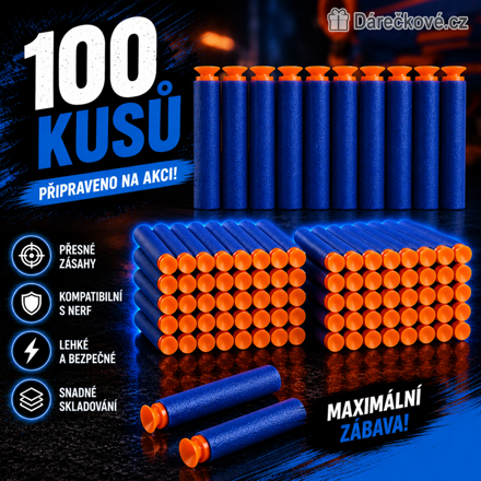 Náhradní náboje (šipky) s příchytkami do pistole Nerf 100 Ks 7.2cm 