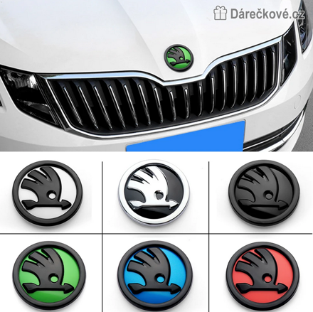 Znak Škoda 80 mm / 90 mm | Emblém Škoda Auto 6 barev 2 ks