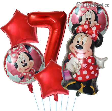 Červená Minnie narozeninová balónková sada 6 ks | Balónky s číslem 1–9