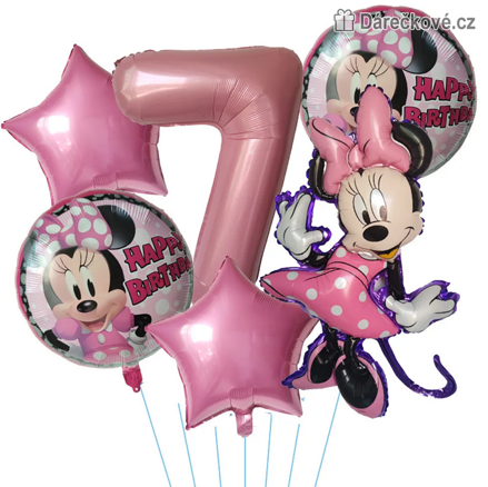 Růžová Minnie narozeninová balónková sada 6 ks | Balónky s číslem 1–9