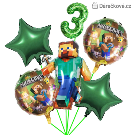 Narozeninový set balónků Minecraft 6 ks | Narozeninová výzdoba Minecraft