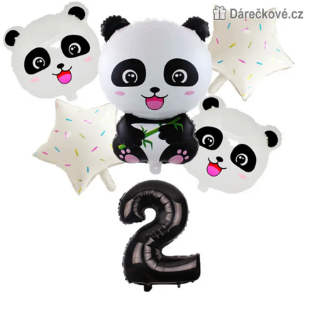 Panda narozeninová balónková sada 6 ks | Balónky s číslem 1–9