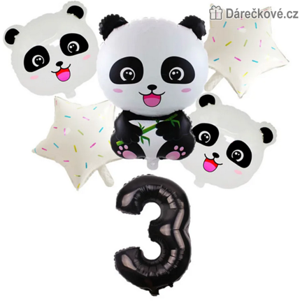 Panda narozeninová balónková sada 6 ks | Balónky s číslem 1–9