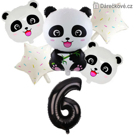 Panda narozeninová balónková sada 6 ks | Balónky s číslem 1–9