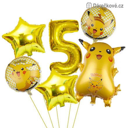 Pokémon narozeninový set balónků 6 ks | Výzdoba na oslavu, typ 1