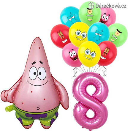 Narozeninová balónková sada Patrik ze SpongeBoba 12 ks | Balónky s číslem
