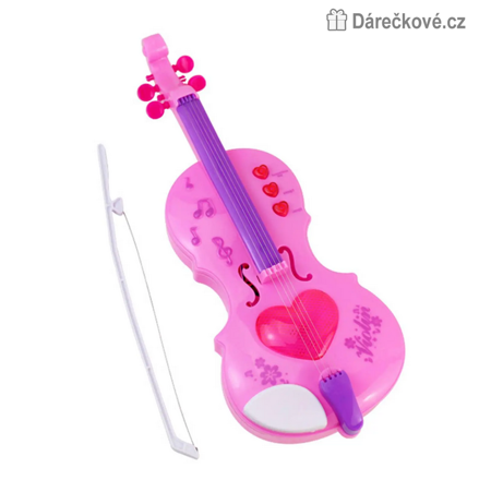 Růžové housle se zvukem 32 cm | Dětské plastové housličky pro holky