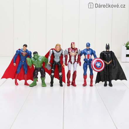 Figurky Avengers, 6 ks, Iron man, Superman, Kapitán A., Hulk, Batman, Thor