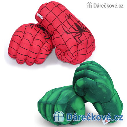 Velké plyšové boxovací rukavice Spiderman a Hulk 33 cm | Dětské boxovací rukavice