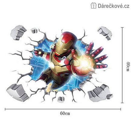 Samolepka na zeď Iron Man v rozbité zdi 60x40 cm | dekorace do dětského pokoje
