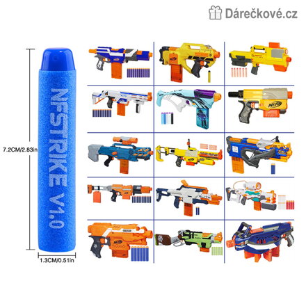 Kvalitní náboje Nerf NFSTRIKE V1.0 100 ks 7,2 cm | Pěnové šipky do pistolí typu Nerf