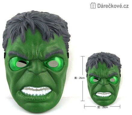 Svítící LED maska Hulk Avengers | Karnevalová maska Marvel pro děti