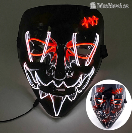 Strašidelná karnevalová maska (Halloween) s LED osvětlením, 8 typů