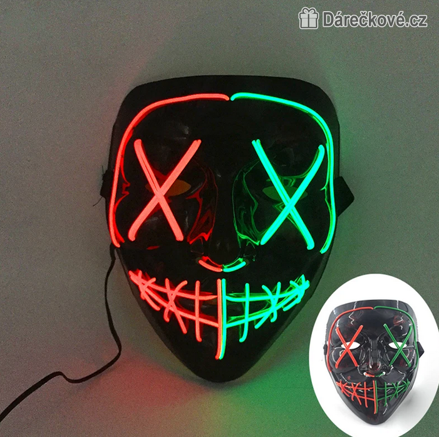 Strašidelná karnevalová maska (Halloween) s LED osvětlením, 8 typů