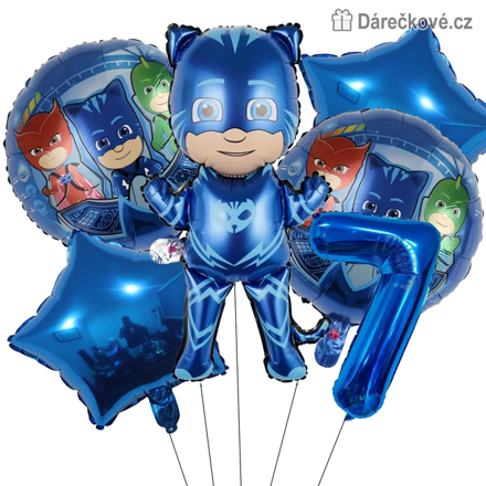 PJ Masks narozeninový set balónků 6 ks | Pyžamasky párty dekorace, typ 1