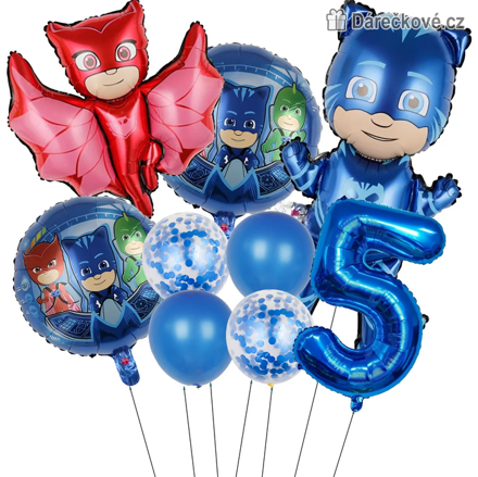 PJ Masks narozeninový set balónků 6 ks | Pyžamasky párty dekorace, typ 2