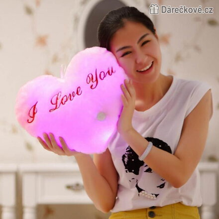 Svítící LED polštář ve tvaru srdce I Love You