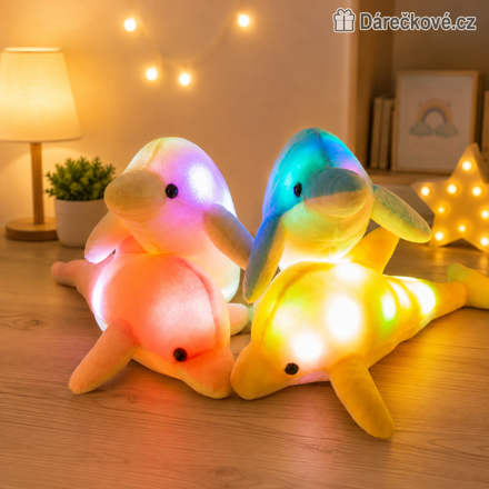 Svítící plyšový delfín 32 cm | Barevný svítící plyšák