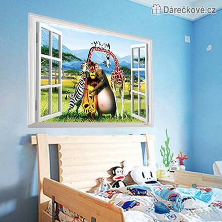 3D samolepka Madagaskar v  okně, 90x60 cm