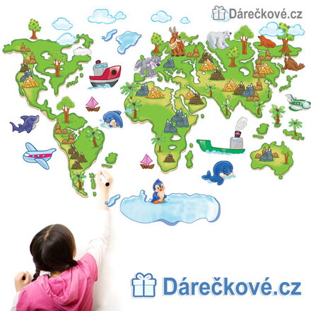 Kreslená mapa světa samolepka na zeď 120 × 80 cm | Dětská dekorace do pokoje