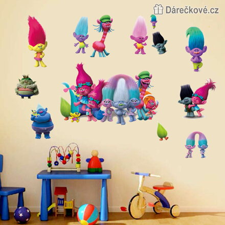 Samolepka na zeď Trollové Trolls 90x60 cm | Dekorace do dětského pokoje