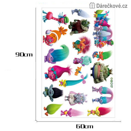Samolepka na zeď Trollové Trolls 90x60 cm | Dekorace do dětského pokoje