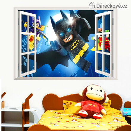 Batman v otevřeném okně, samolepka na zeď, vel.70x50cm
