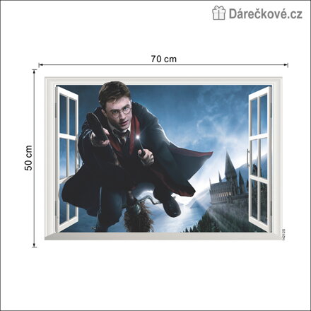 Harry Potter na koštěti, samolepka na zeď, vel. 70x50cm