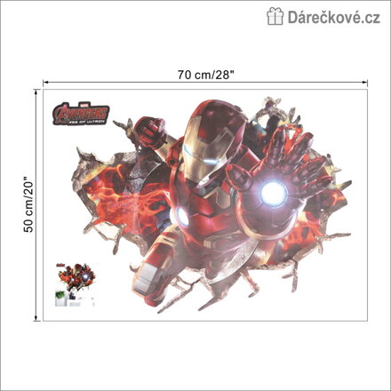 Samolepka na zeď Iron Man v rozbité zdi 70x50 cm | dekorace do dětského pokoje