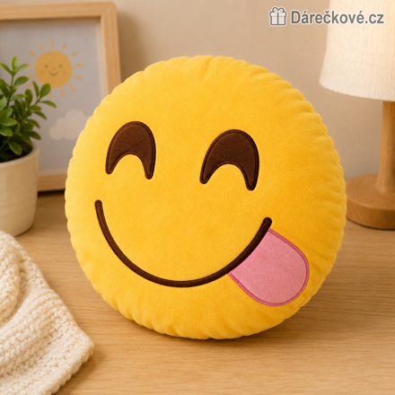 Plyšový polštář usmívající se smajlík s jazykem 35 cm | Emoji polštářek