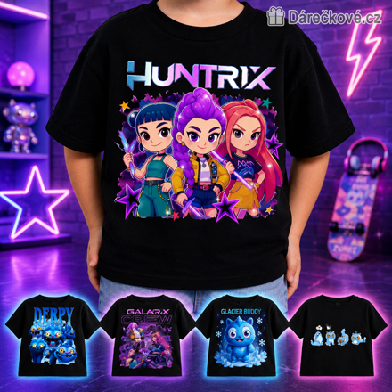 Černé tričko K-pop Lovkyně démonů Demon Hunters | Stylové anime tričko