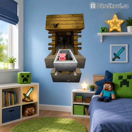 3D Minecraft samolepka z dolu 67x44 cm | Herní dekorace do pokojíčku