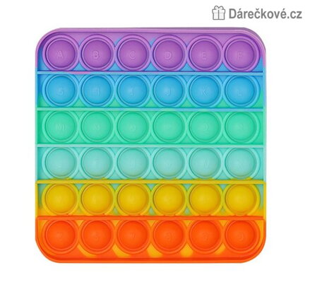 POP IT duha antistresová hra čtverec 12x12 cm | Mačkací smyslová hračka