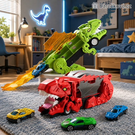 Dinosauří autodráha s 6 autíčky | T-Rex červený nebo zelený