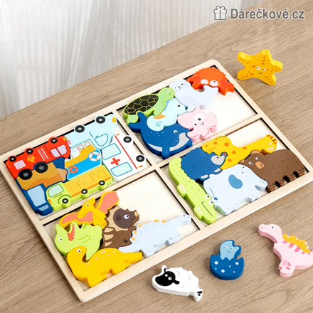 Kreativní dřevěné puzzle 30 cm | Barevné puzzle pro děti ze dřeva