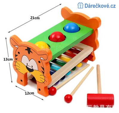 Dřevěná zatloukačka + xylofon s paličkami a kladívkem 