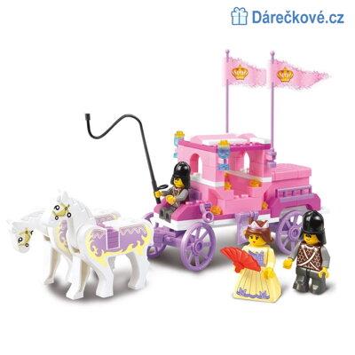 Růžový kočár s rytíři a princeznou, kompatibilní s Lego 