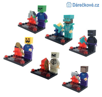 Figurky Minecraft se zbraněmi, 6ks, kompatibilní s Lego