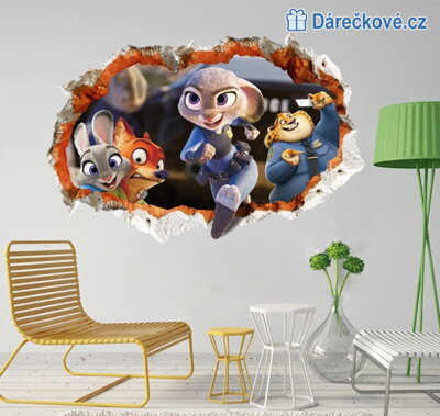 3D Zootropolis, samolepka na zeď, vel. 90x60cm
