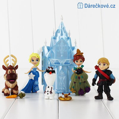 Figurky Ledové království Elza, Anna, Sven, Olaf, Kristoff a ledový hrad (Frozen)