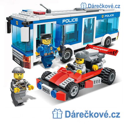 Policejní autobus a formule, 256 dílků, kompatibilní s Lego