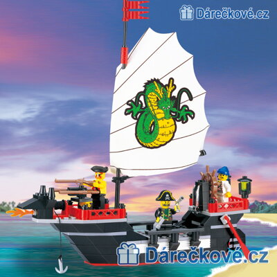 Pirátská loď s drakem, 211 dílků, kompatibilní s Lego