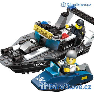 Policejní zásahová loď SWAT se člunem, 166 dílků, kompatibilní s Lego