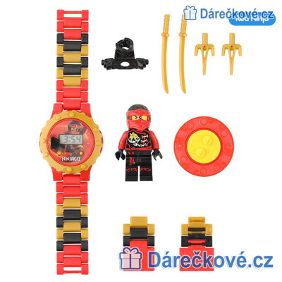 Červené Ninjago digitální dětské skládací hodinky s postavičkou typu Lego