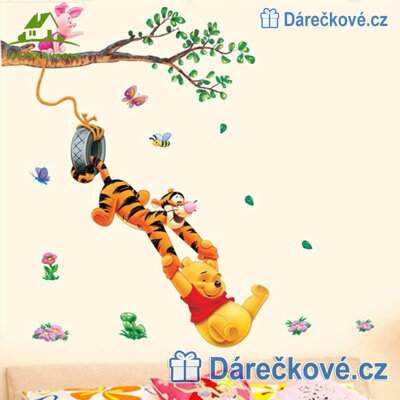 Prasátko PÚ, tygr a prasátko na stromu, samolepka na zeď, vel. 138x138 cm