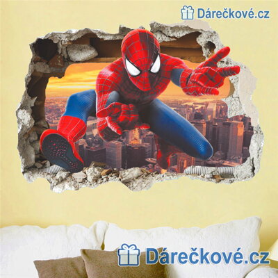 Spiderman v rozbité zdi, samolepka na zeď, vel. 70x50cm