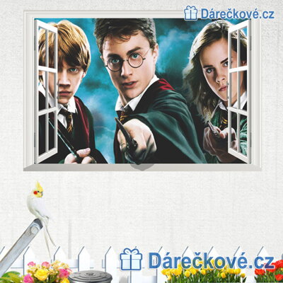 Harry Potter, Hermiona a Ron v okně, samolepka na zeď, vel. 70x50cm