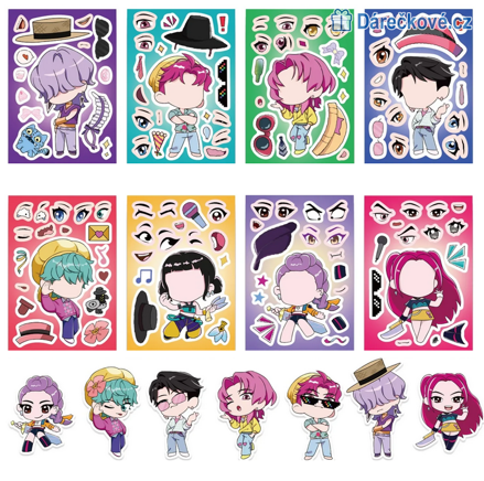 Skládací samolepky 8/16ks K-pop: Lovkyně démonů (Demon Hunters)