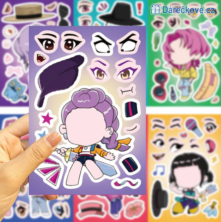 Skládací samolepky 8/16ks K-pop: Lovkyně démonů (Demon Hunters)