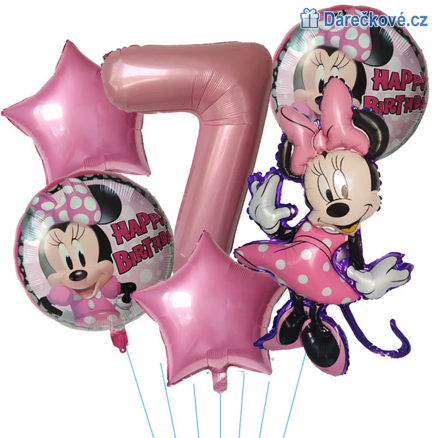Růžová Minnie narozeninový set balonků 6ks